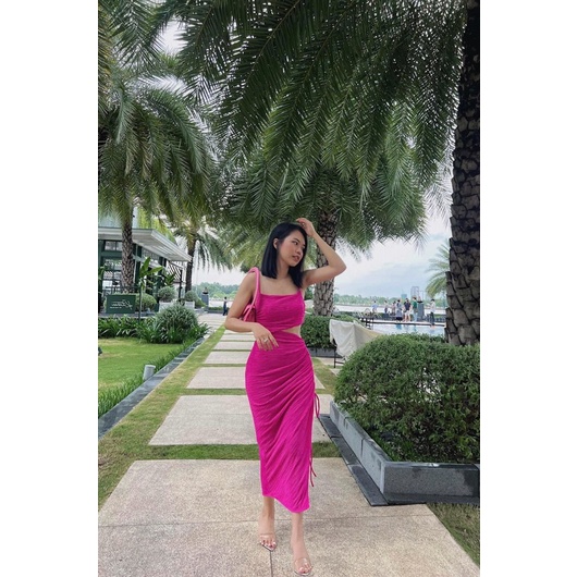 Đầm maxi 2 dây khoéc eo