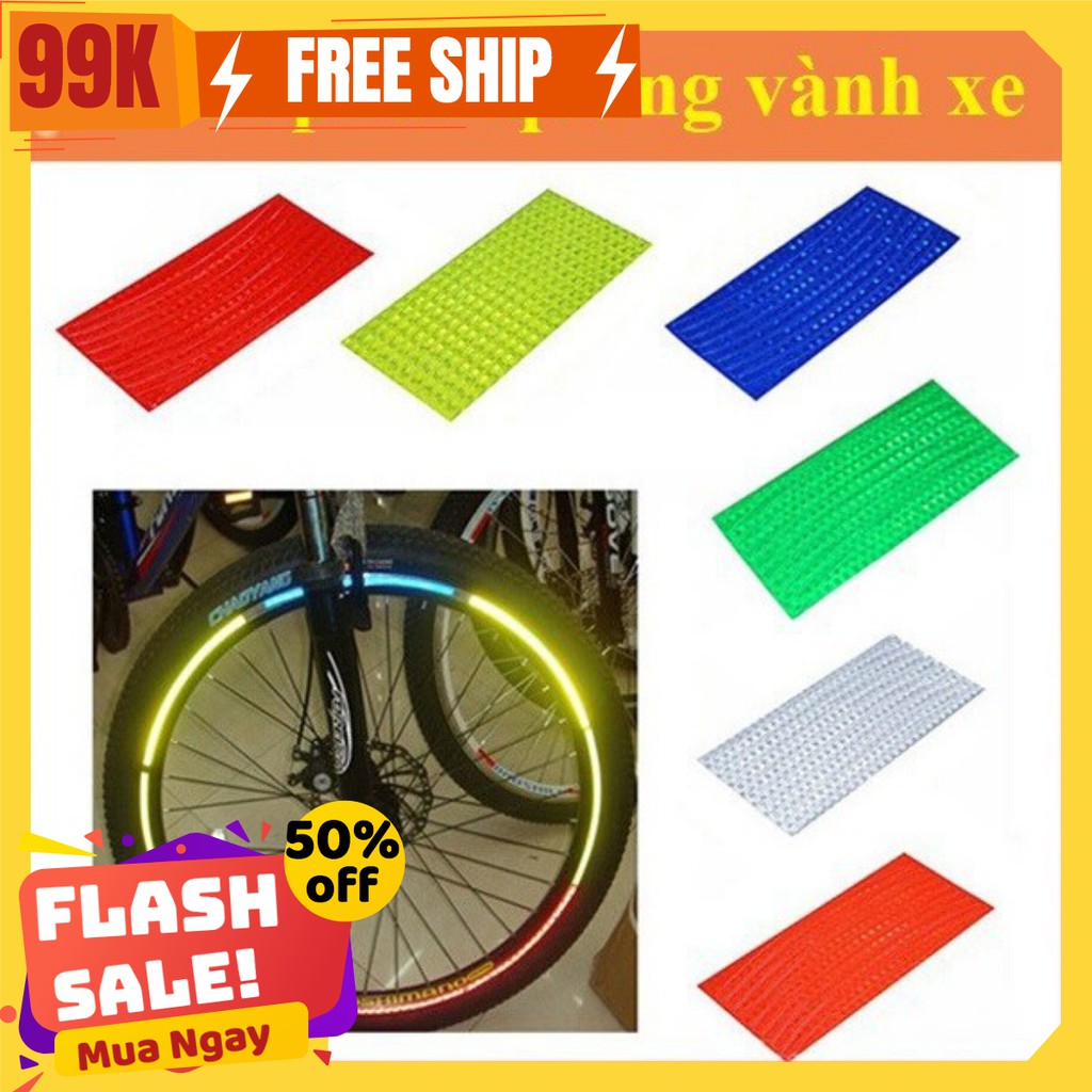 Bộ miếng dán phản quang vành bánh xe máy xe đạp trang trí ( 1 bộ dán 1 bên vành. 1 bánh xe cần mua 2 bộ)