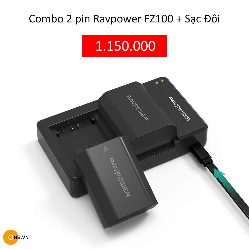 [Mã ELMS5 giảm 7% đơn 300K] Combo 2 Pin Ravpower FZ100 sạc đôi Sony Alpha A7III A7S3 A7R3 A7C