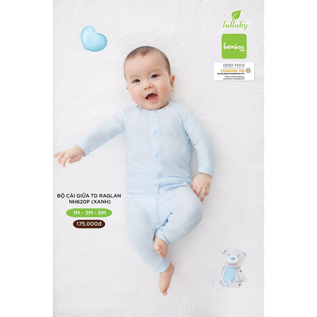 Lullaby 2021 - Bộ quần áo cài giữa TD raglan - NH620P - BST BAMBOO NEWBORN - BÚP TRE NON