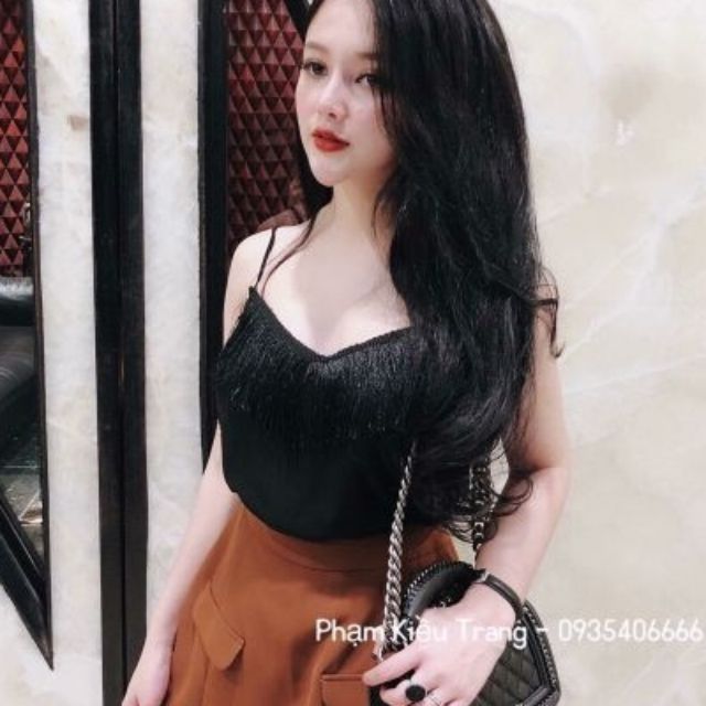 Áo 2 dây cổ tim tua rua cực sang chảnh vải vôn siêu đẹp | BigBuy360 - bigbuy360.vn