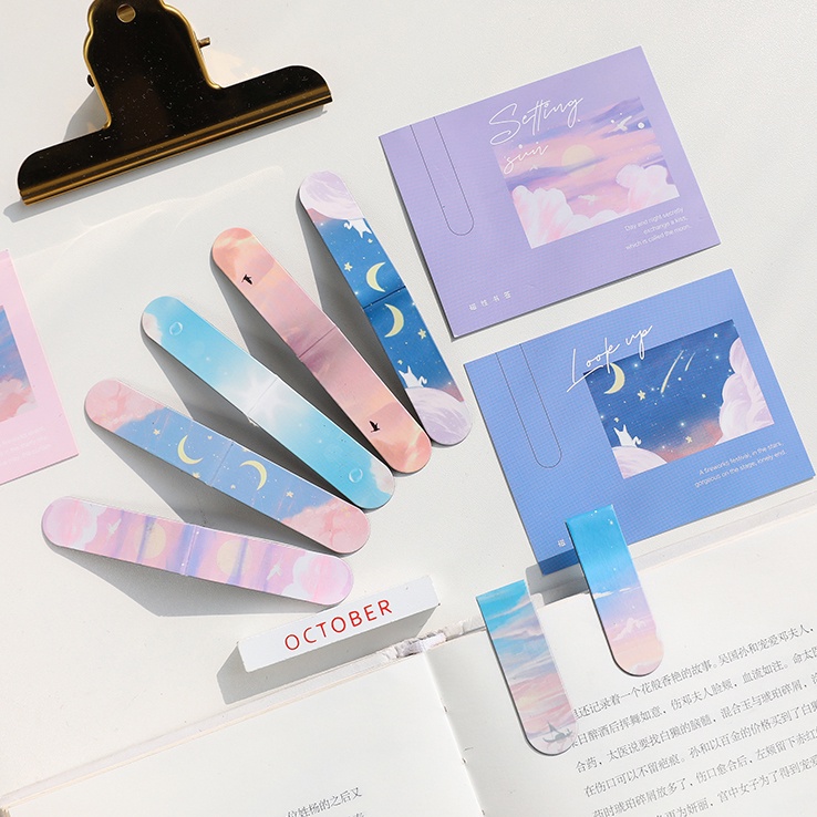 Miếng Đánh Dấu Trang Sách Từ Tính In Hình Phong Cảnh Đám Mây Biển Kỳ Ảo Cho Học Sinh/Văn Phòng