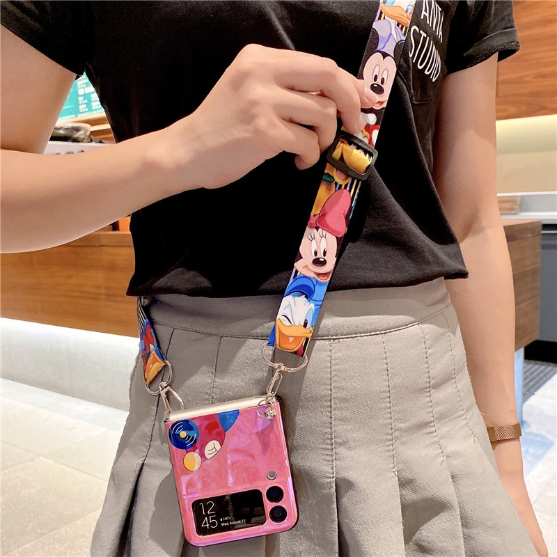 Ốp Điện Thoại Mềm Họa Tiết Hoạt Hình Lấp Lánh Có Dây Đeo Cho Samsung Galaxy Z Flip 4 3 5G