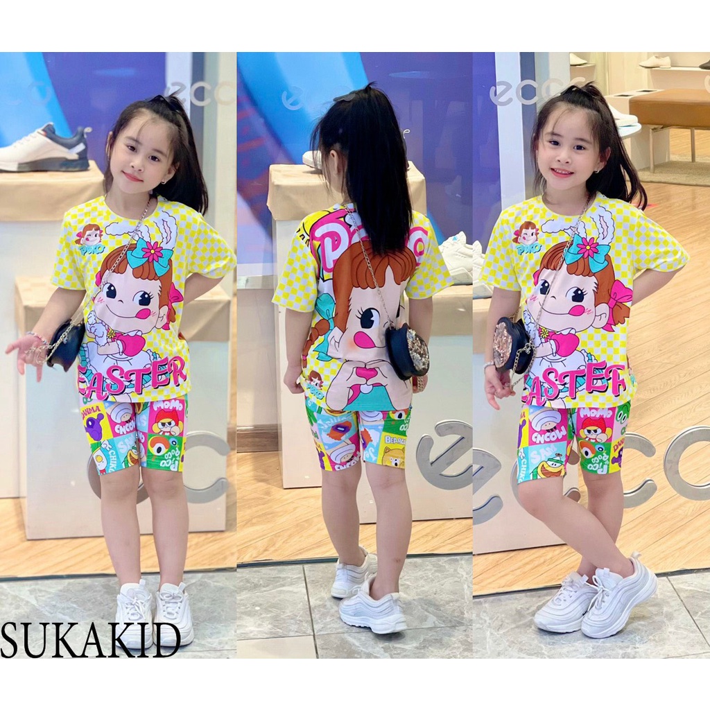 Bộ đồ quần áo trẻ em hinh in 3D co 3 mẫu gấu.mitkey.gái cột tóc 6kg đên 40kg.GN011.