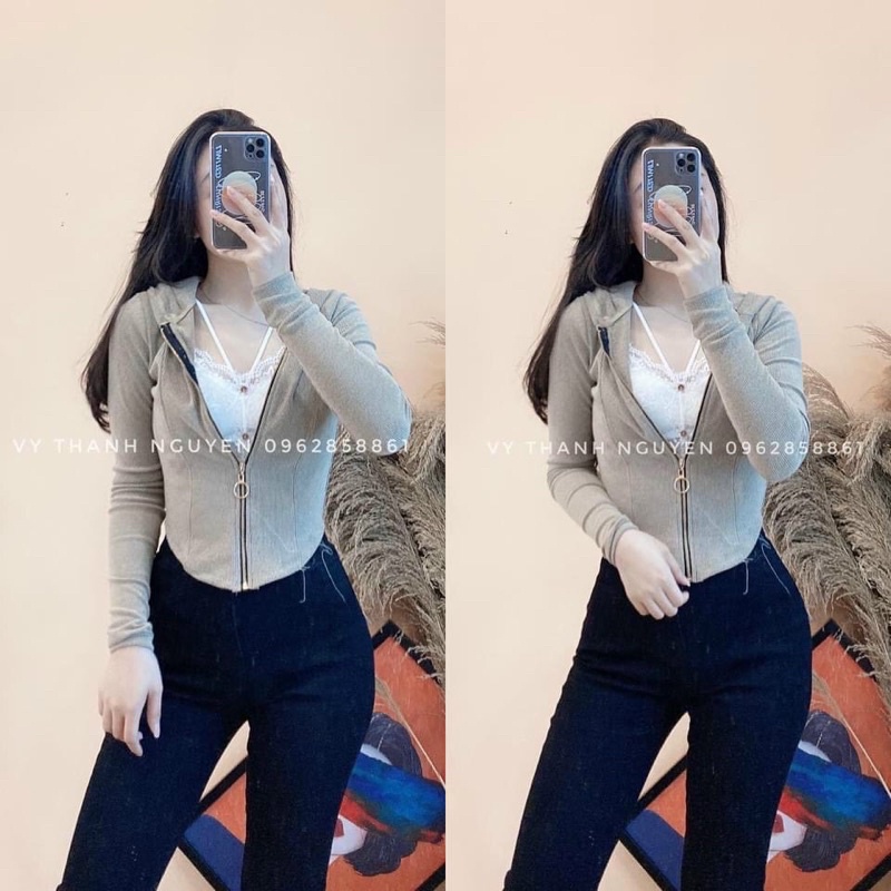 Áo len nhung tăm mũ khoá vạt bầu nhiều màu sắc ms110