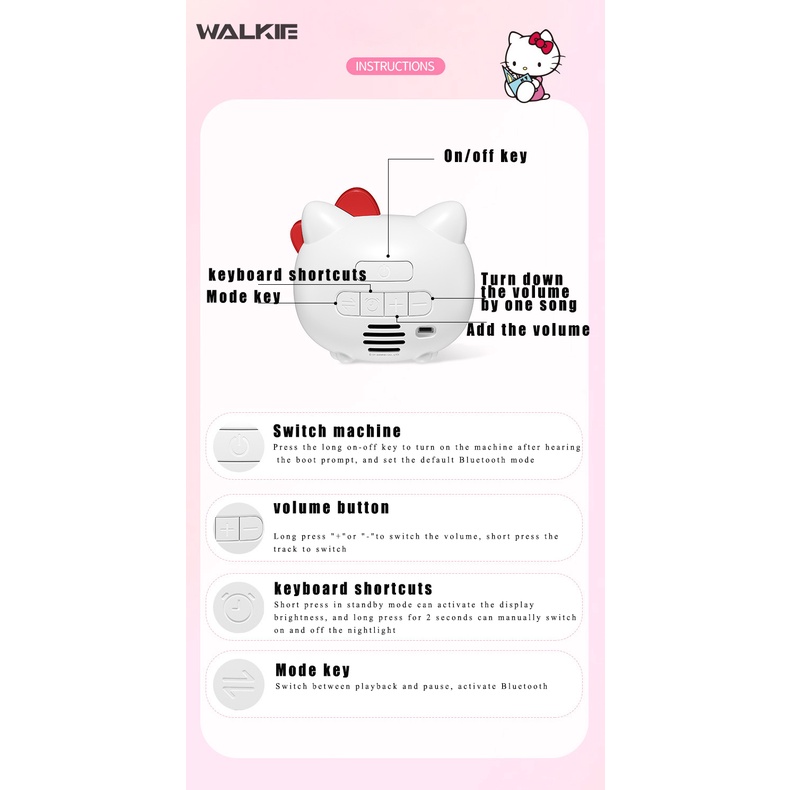 SANRIO Đồng Hồ Báo Thức Thông Minh Kết Nối Bluetooth Hình Mèo Kitty Có Đèn Led Đa Năng