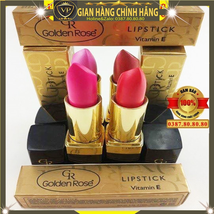 Son lì lâu trôi không khô môi cao cấp chính hãng Golden Rose lipstick không trôi khi ăn dưỡng môi hồng có màu kem lì