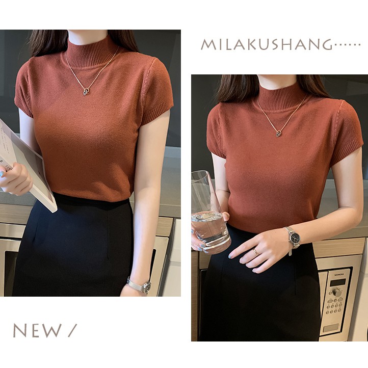 Xả hàng - Áo len cộc tay cổ cao nhiều màu phong cách Hàn Quốc 2H13