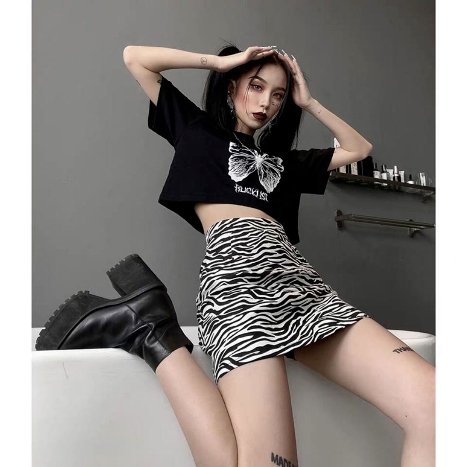 Chân váy chữ A lưng cao in họa tiết ngựa vằn xinh xắn cho nữ