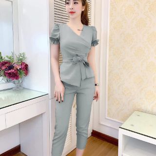 Sét bộ mặc nhà đẹp, chất thun co dãn, nhấn eo dễ thương