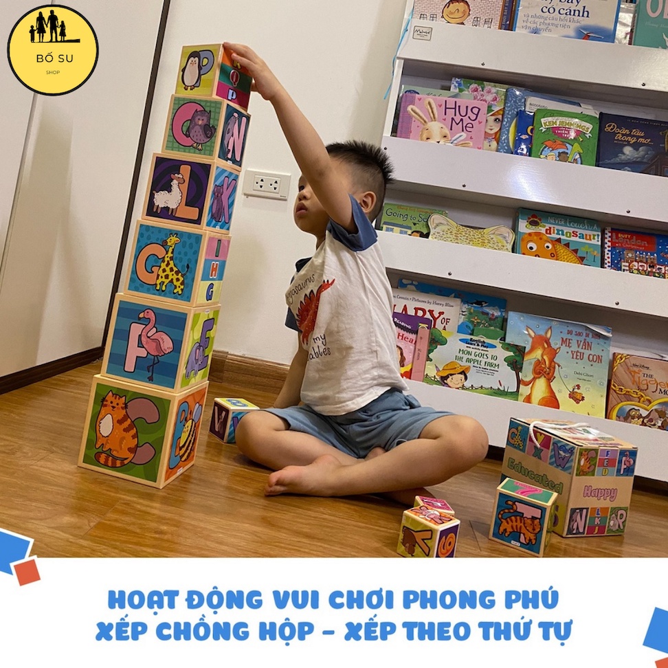 Tháp xếp chồng cho bé đồ chơi cho bé hình khối giúp bé phát triển tư duy gồm 10 hộp Shop Bố Su
