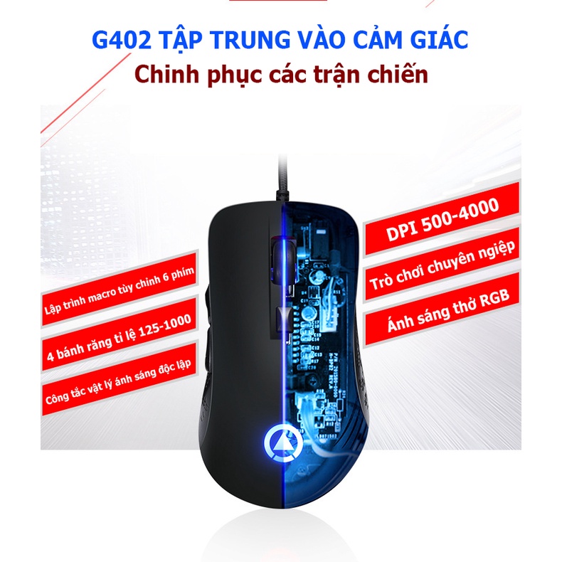 Chuột Máy Tính Máy Tính Gaming Có Dây Chính Hãng YINDIAO G-402 Độ Nhạy 4000DPI, 6 Nút Bấm Điều Chỉnh