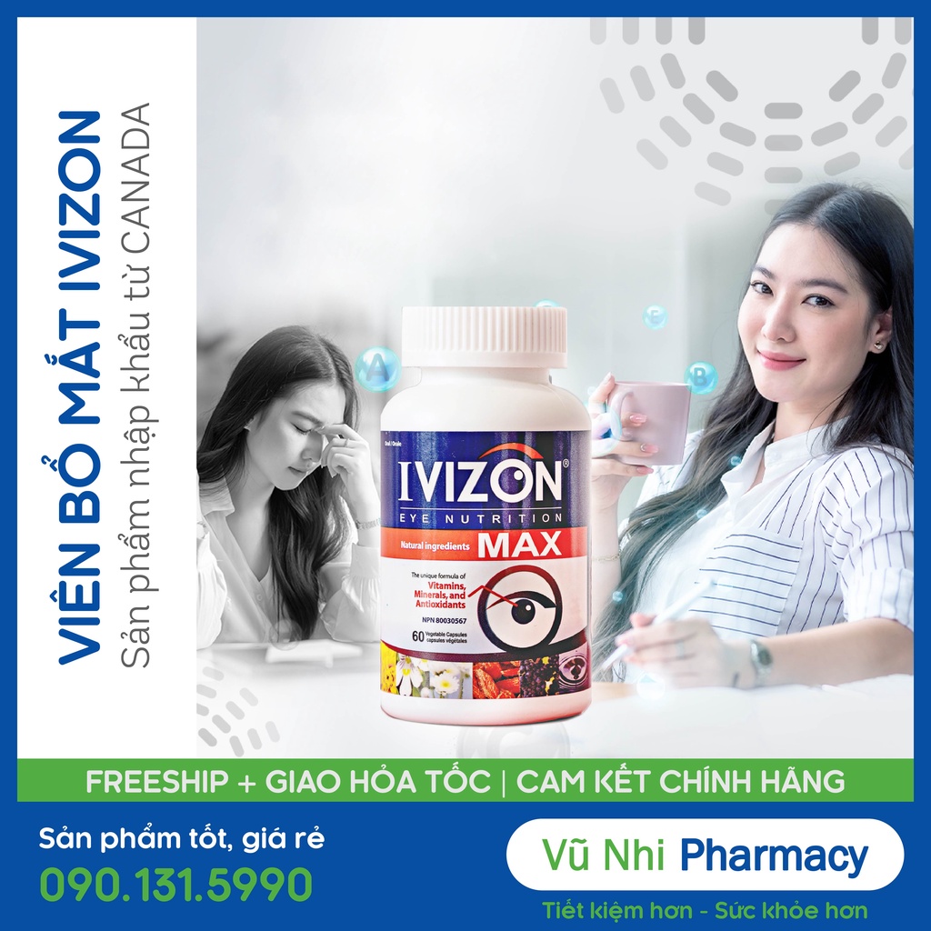 Viên Uống IVIZON EYE NUTRITION Giúp Lưu Thông Máu Và Hỗ Trợ Kéo Dài Thị Lức Mắt - Hộp 30 Viên