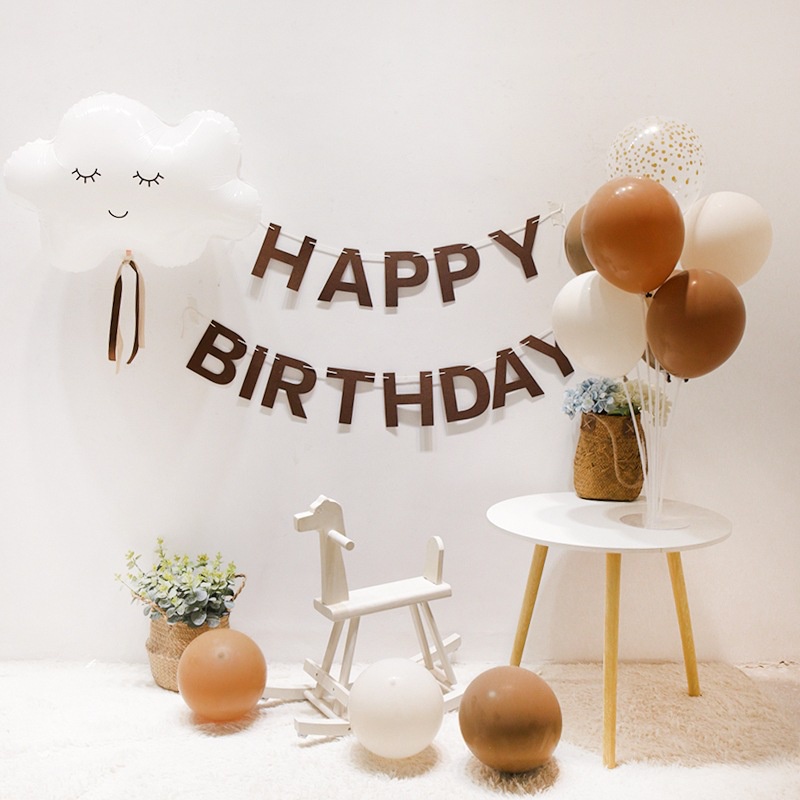 Dây Chữ Happy Birthday Màu Nâu Bằng Xốp Trang Trí Sinh Nhật Phong Cách Hàn Quốc - S3K170