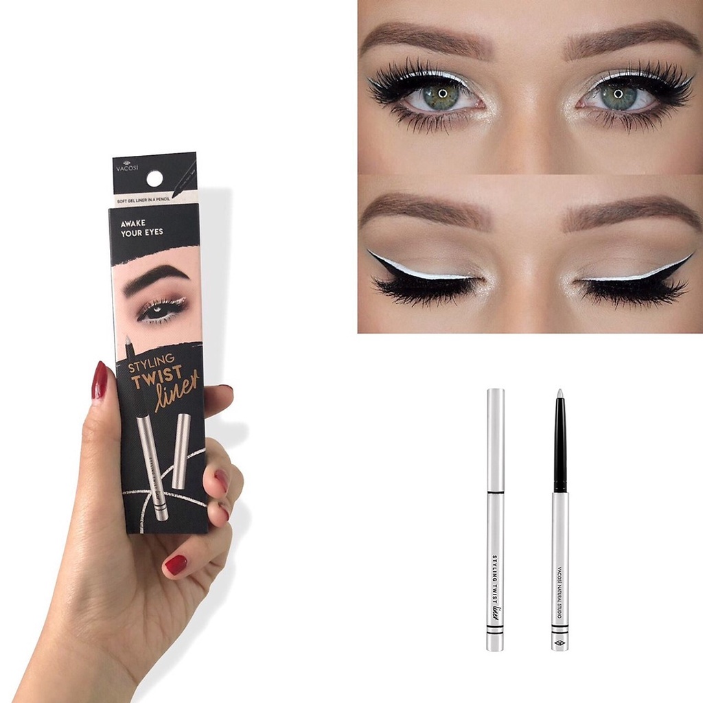 Date 3.2022 Chì Kẻ Mắt Vacosi Dạng Sáp Vặn (Màu Trắng Bạc) Natural Studio Styling Twist Liner (Silver)