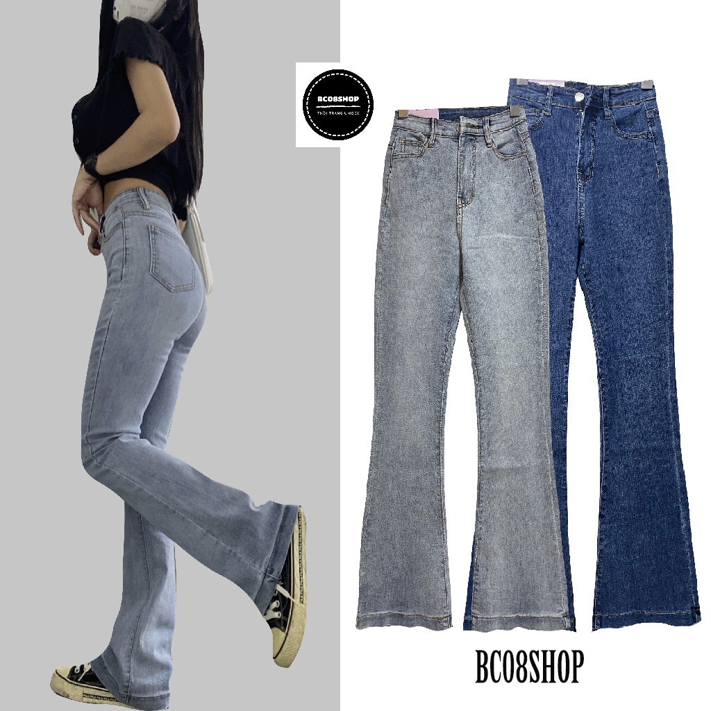 Quần Jean Nữ Ống Loe Lưng Cao Co giãn dài tôn dáng Basic BC011