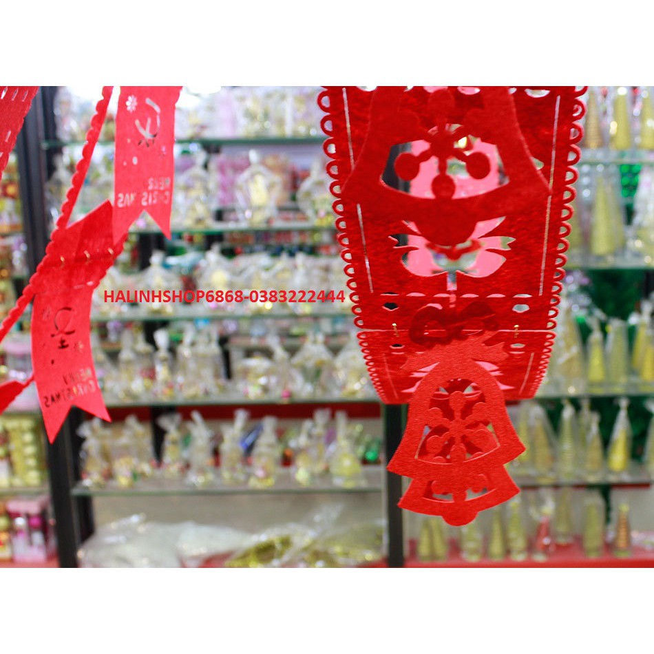 Dây treo Giáng sinh, cờ treo trang trí Noel, cây thông, Merry Christmas dài 3m bản rông 15cm vải nỉ giày, mẫu mới 2021