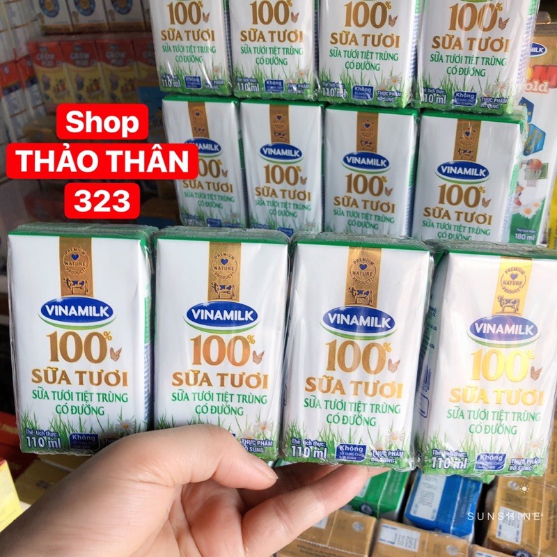 ✅Sữa Tươi 100% Vinamilk 110ml Có Đường, Ít Đường ( 1 lốc x 4 hộp)