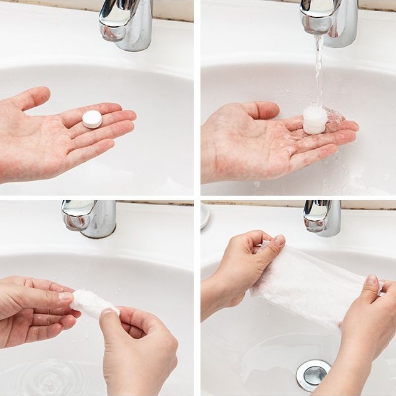 Khăn mặt nén du lịch, khăn tắm nén lớn cotton cao cấp dùng 1 lần và khăn mặt nén