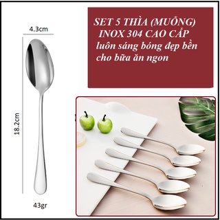 Combo 5 Chiếc Thìa nhọn INOX 304 (Muỗng) I18.5 cm Đẹp Sang Xịn Mịn Không Vết Xước Muỗng Ăn Cơm-Phở