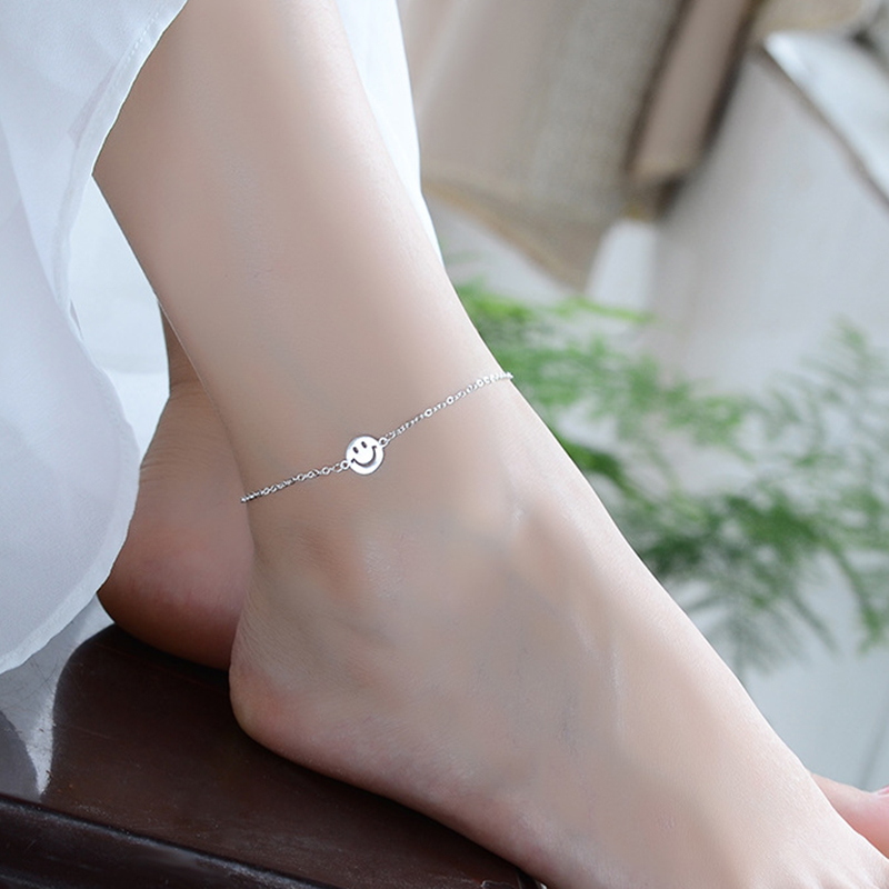 Vòng Chân Silver Anklets Fashion Jewelry Chain Smile Face Anklet for Women Girls Friend Foot Barefoot Leg Jewelry