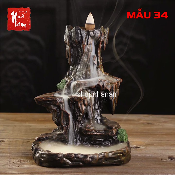 Thác khói trầm hương tiểu cảnh - Tháp khói chảy ngược cao cấp hình non bộ tặng 3 nụ trầm