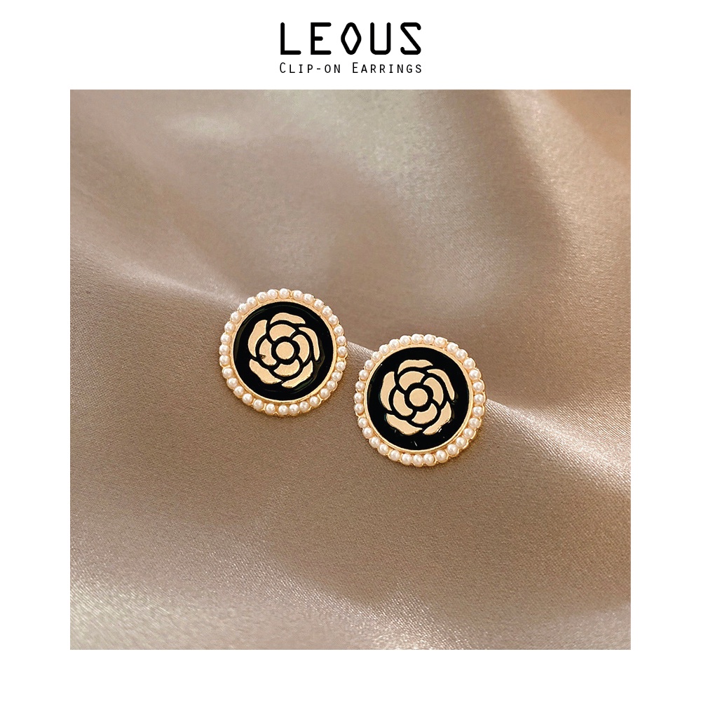 Khuyên tai kẹp không bấm lỗ chốt cố định K189 bằng hợp kim mạ vàng hình tròn bông hoa dáng ngắn Leous Accessories