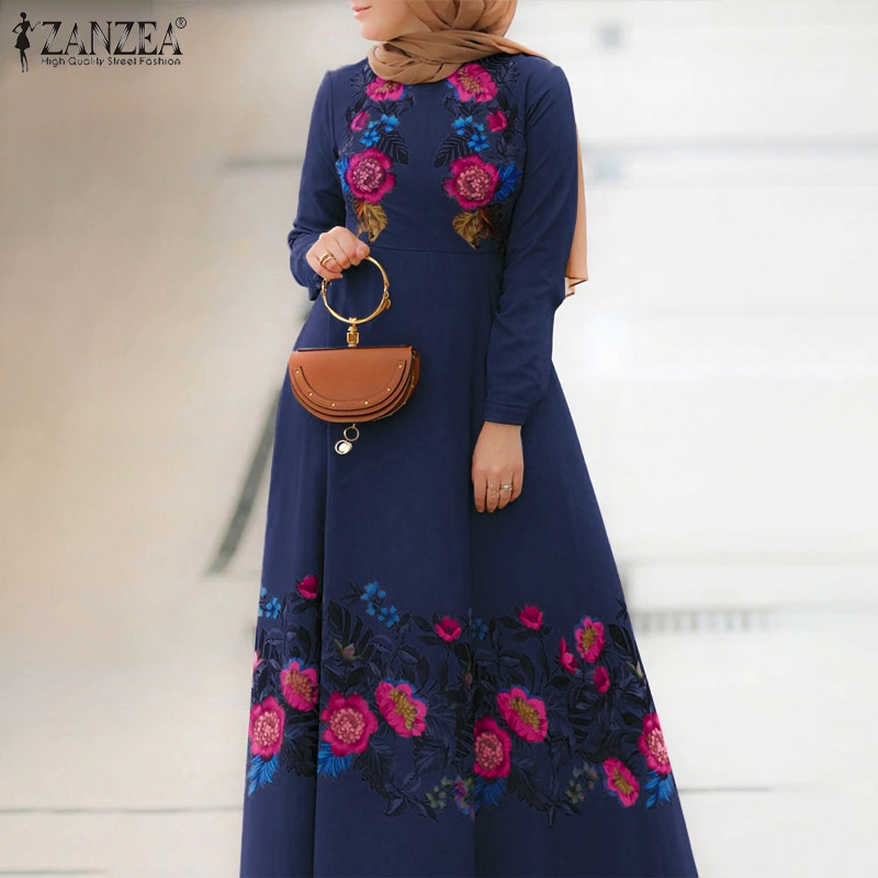 Đầm maxi ZANZEA tay dài in họa tiết hoa phong cách bohomian thời trang cao cấp cho nữ