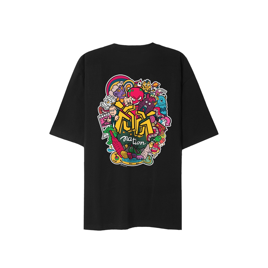 Áo thun Form Rộng MYO Vải Cotton In Hình Nation Doodle