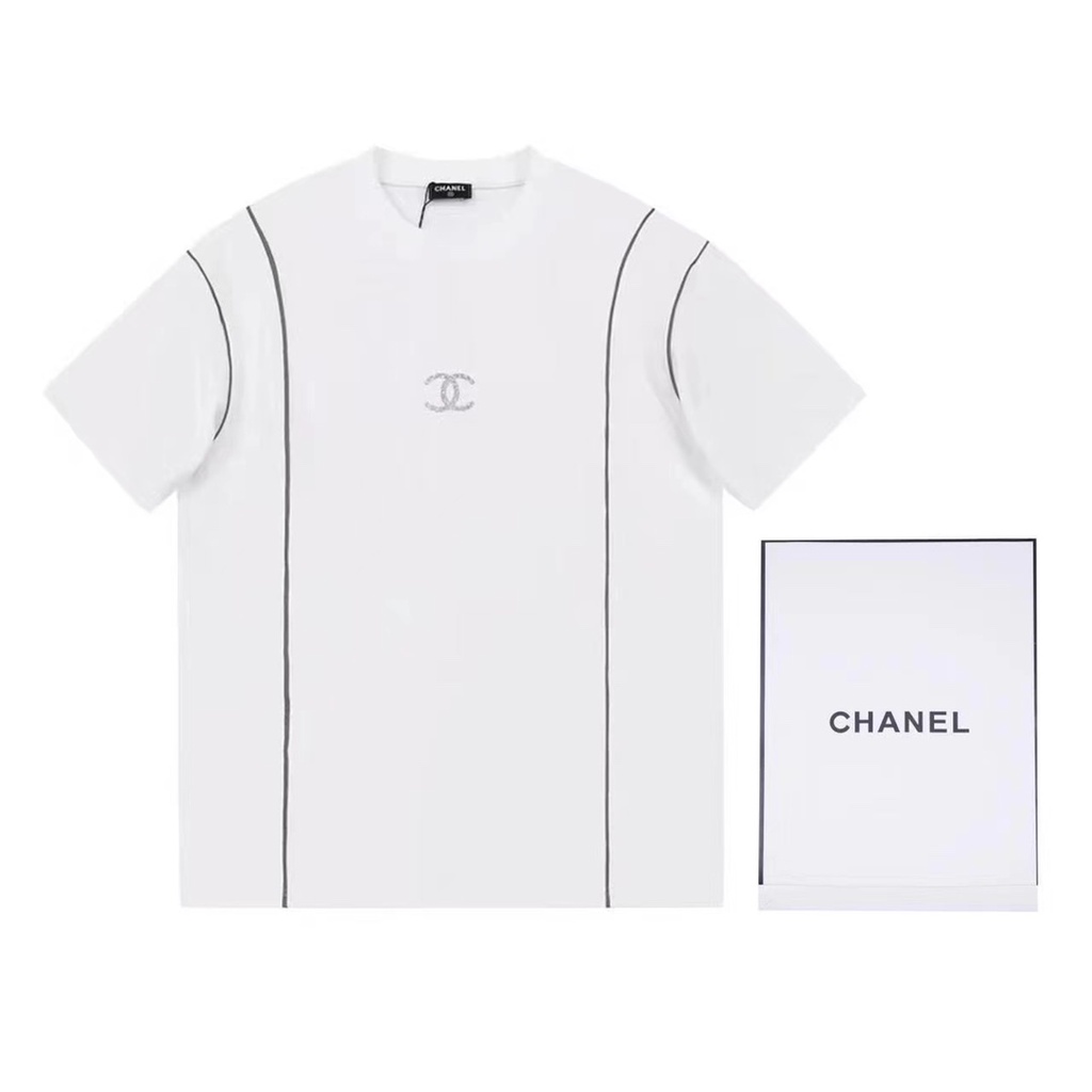 Áo Thun cotton Tay Ngắn Dáng Rộng Phối Đường Kẻ Phản Quang Phong Cách Châu Âu 26115A Cho Nam Và Nữ XS-L