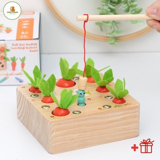 ĐỒ CHƠI NHỔ CÀ RỐT KẾT HỢP CÂU SÂU BẰNG GỖ CAO CẤP CỰC XINH CHO BÉ