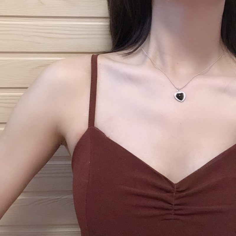 vòng cổ Đính Đá Mã Não Đen Kiểu Dáng Đơn Giản Phong Cách Retro