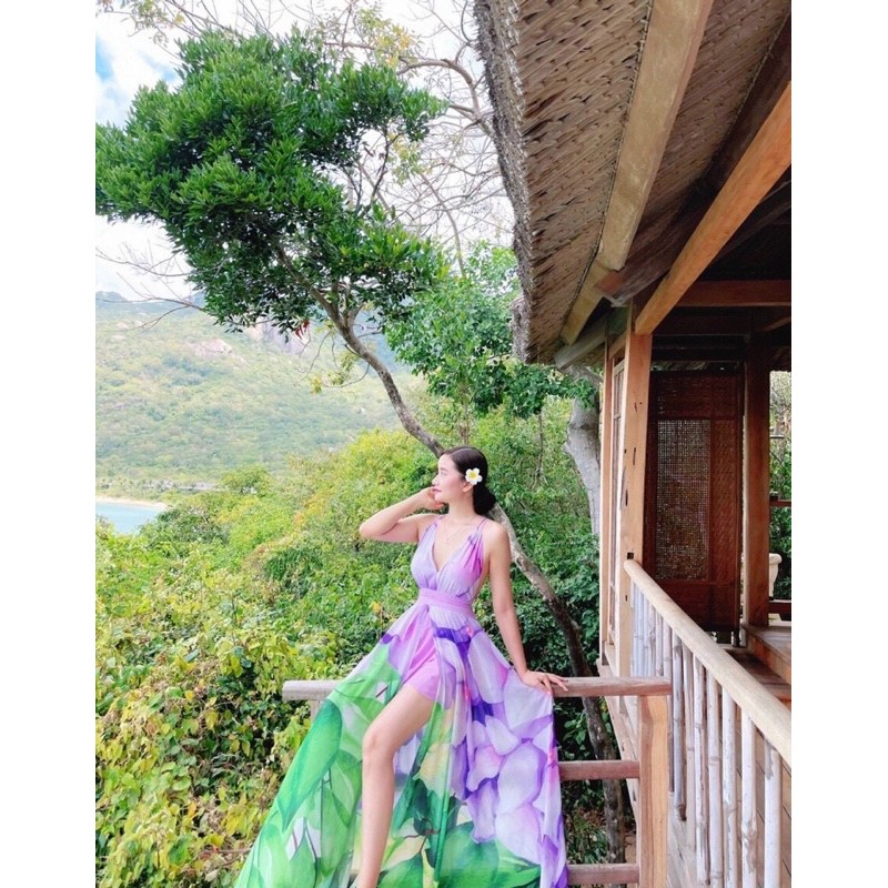 (miễn phí chỉnh váy) đầm maxi ombre màu loang hoa hai dây hở lưng đi biển du lịch chụp hình sống ảo thiết kế sang trọng | BigBuy360 - bigbuy360.vn