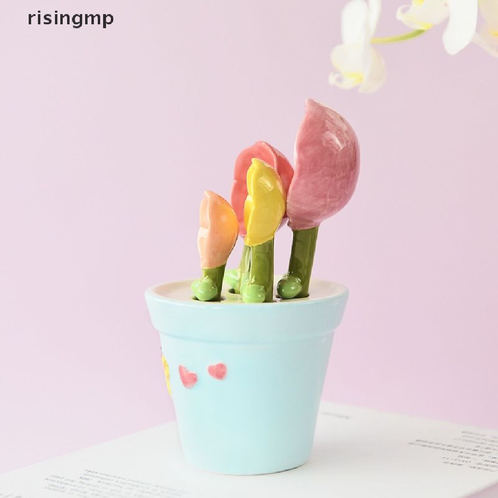 Set 4 Muỗng Sứ Đo Lường Kèm Giá Đỡ Hình Bông Hoa ♨Trên đó