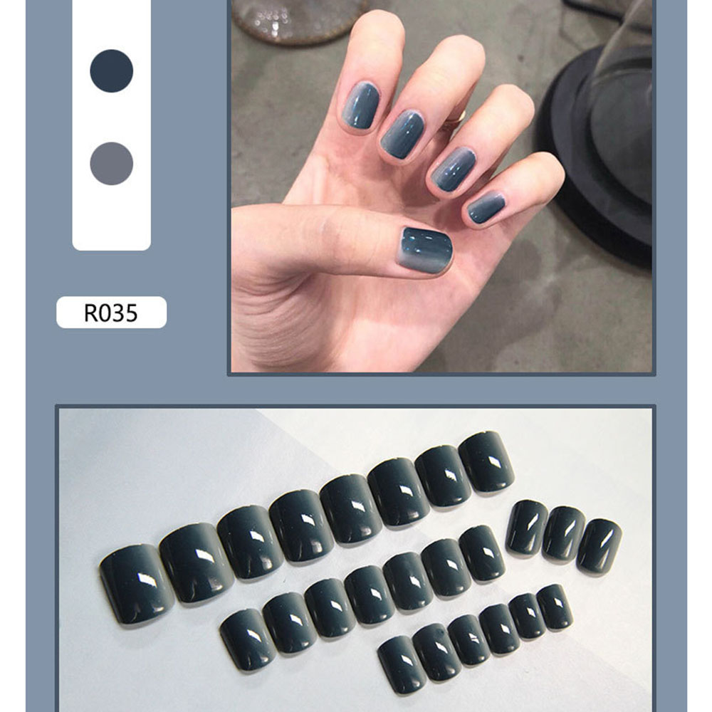 Cod In Stock New 24PCS/BOX Fake Nails Sweet Gradual Change Strawberry Peach Blue Color Decor