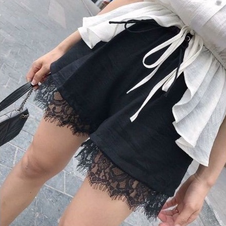 Quần shorts đũi phối ren lưng thun nữ🥰