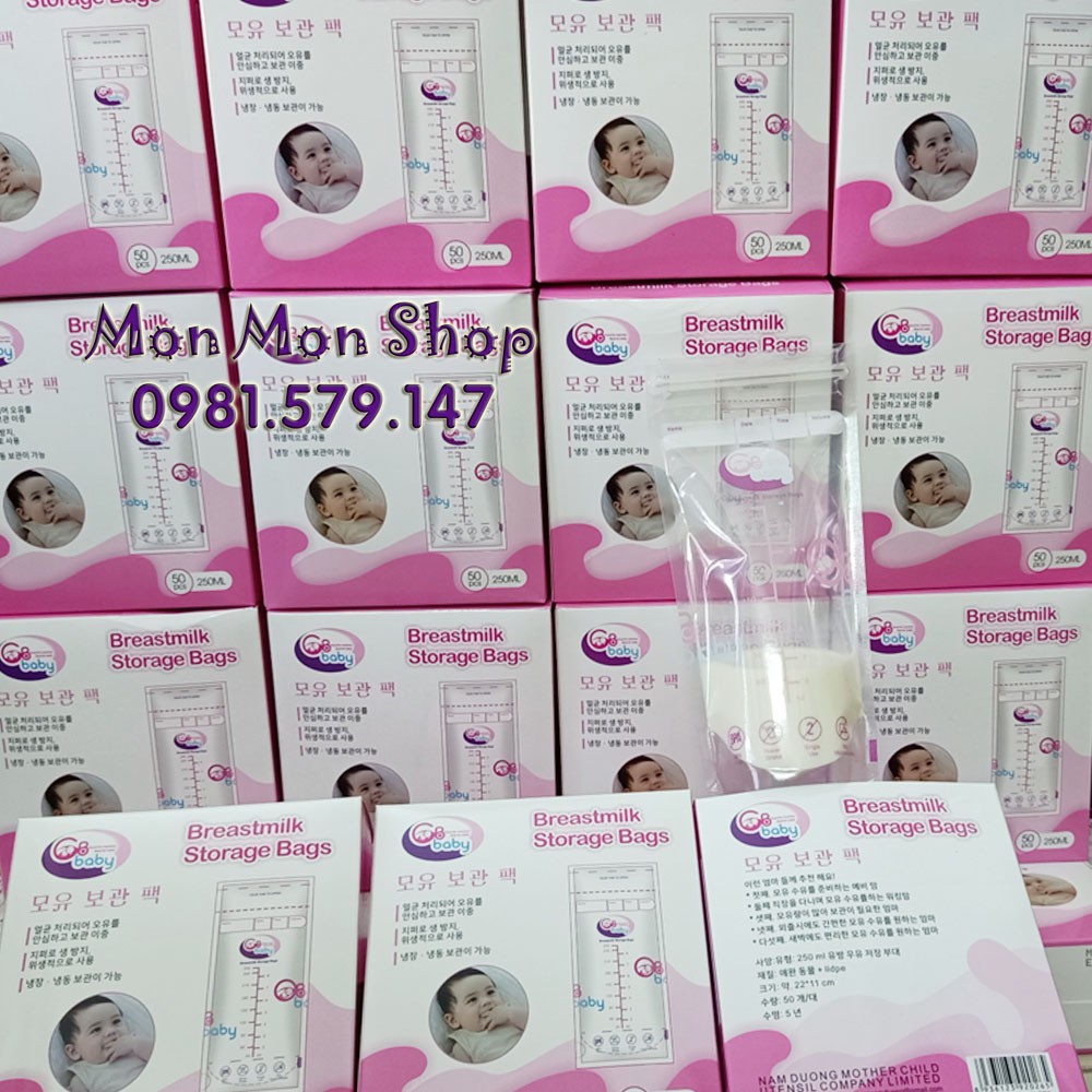 Combo 15 hộp túi trữ sữa GB Baby hộp 50 túi 250ml mẫu mới