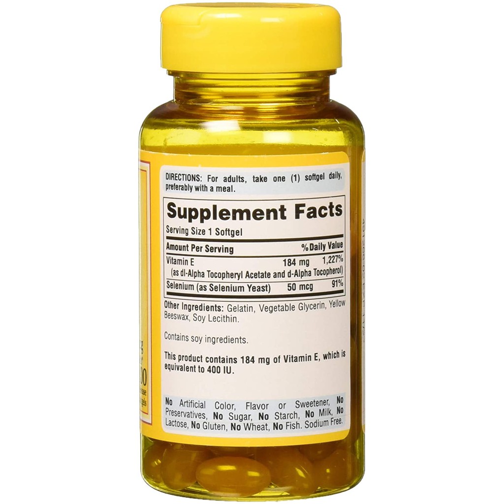 Viên Uống Đẹp Da Vitamin E 184mg With Selenium 50mg Puritan's Pride của Mỹ