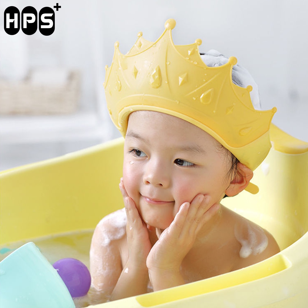 Mũ gội đầu chắn nước bảo vệ tai và mắt hình vương miện, nón tắm có thể điều chỉnh vòng đầu, chất liệu PP + TPE cao cấp