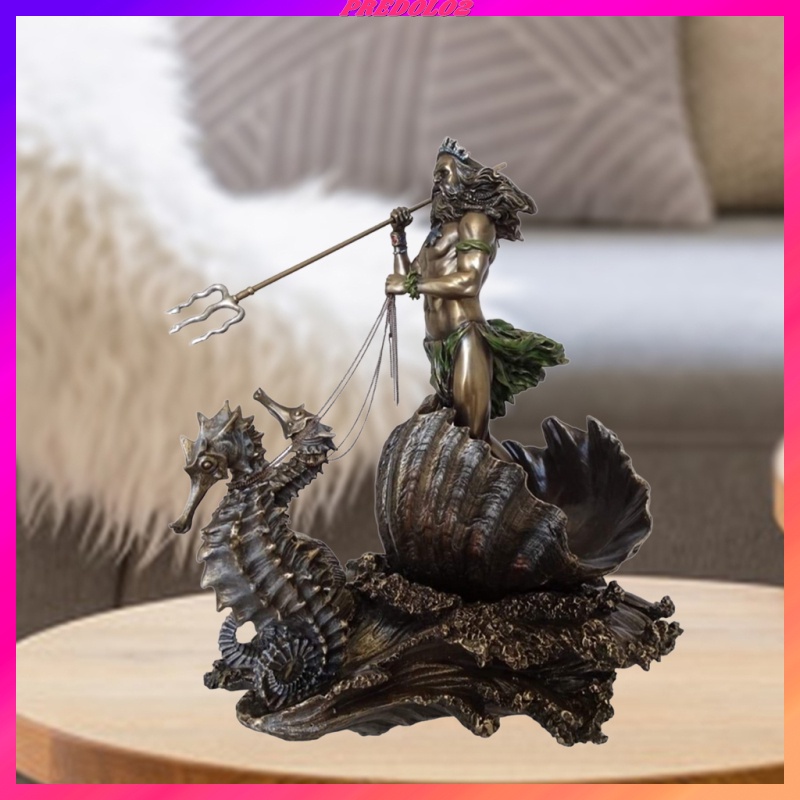 Bronze Finish Greek God of the Sea Statue Figurine Resin Craft Poseidon