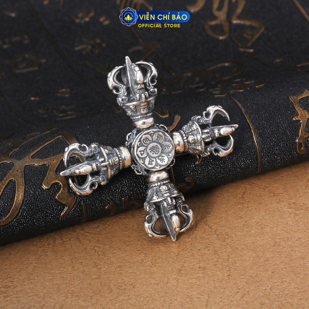 Mặt dây chuyền bạc nam chùy kim cang Om Mani Padme Hum xoay chất liệu bạc Thái 925 thương hiệu Viễn Chí Bảo M100511