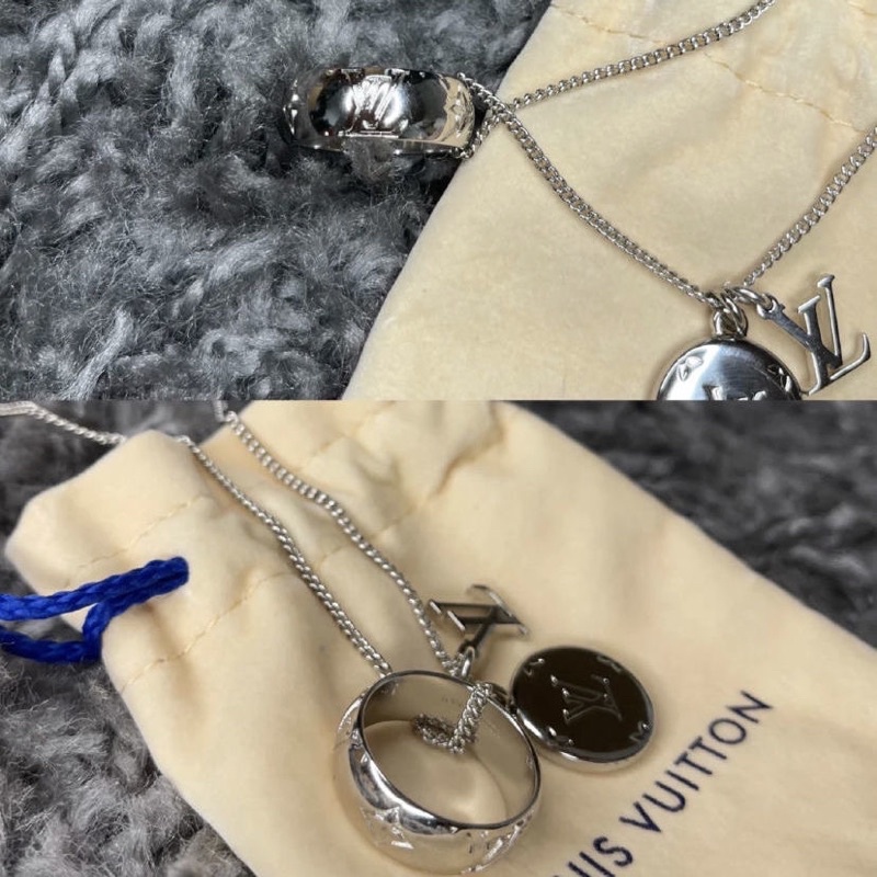 Có sẵn chuyền LV charm nhẫn màu bạc đủ box