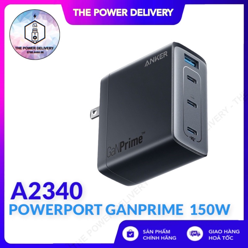Củ sạc nhanh Anker 747 A2340 150w 3 cổng type C, 1 USB-A công nghệ mới GaNPrime hỗ trợ PD/PPS