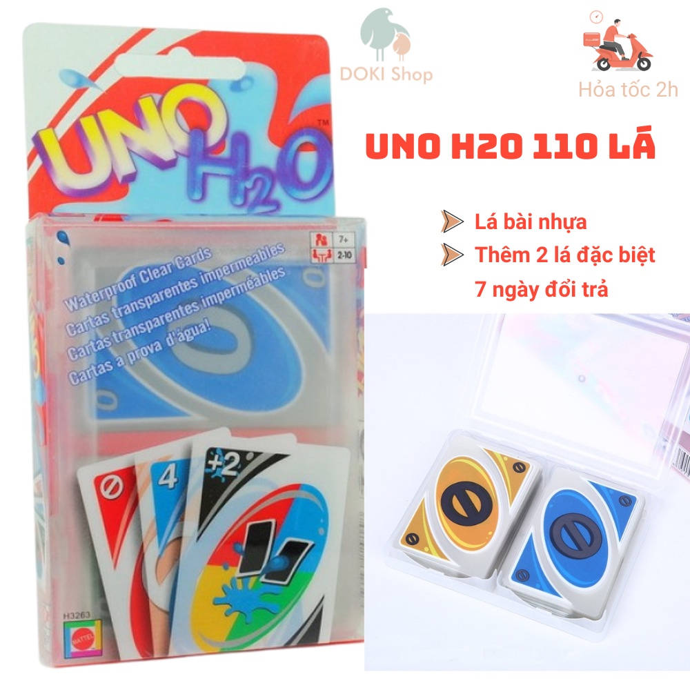 Bài UNO H2O bằng nhựa 110 lá, có hộp đựng