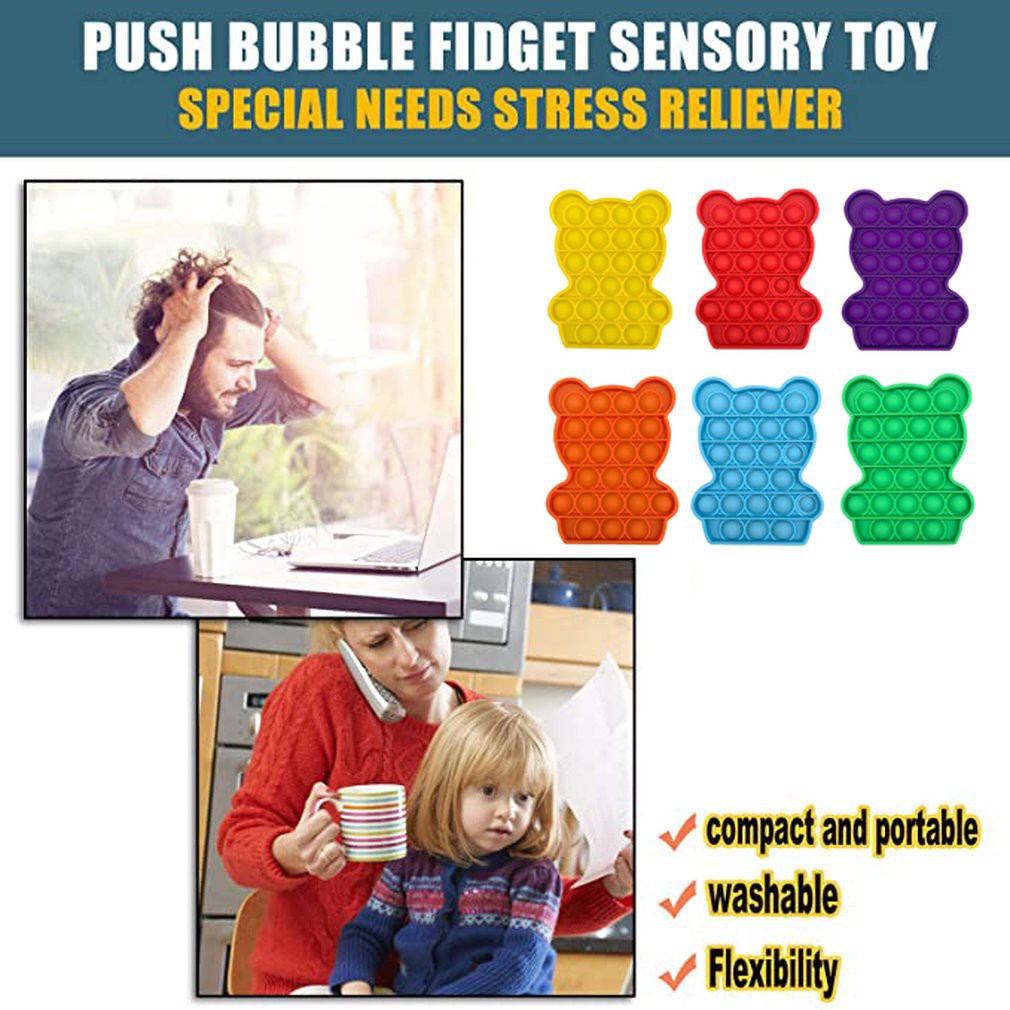 Pop Its Bear Fidget Toy Push Bubble Stress Relief Kids Pop It Tiktok Đồ chơi bóp bong bóng giúp giải tỏa căng thẳng vui nhộn dành cho bé