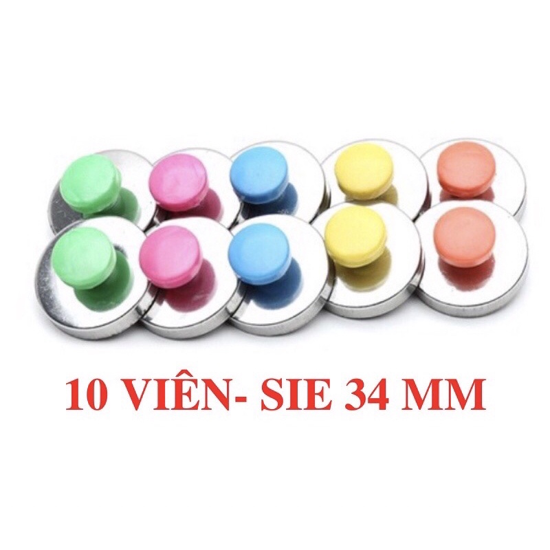 Túi 10 viên Nam châm núm nhựa gắn bảng 34mm