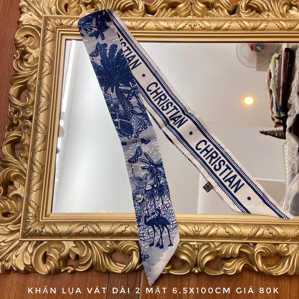 Khăn lụa vát dài 2 mặt họa tiết