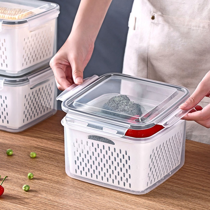 Hộp Đựng Rau Củ Quả/Trái Cây 3 Trong 1 Cỡ Lớn Có Nắp &amp; Lỗ Thoát Nước Cho Tủ Lạnh