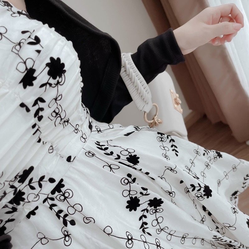 Đầm hoa 2 dây mocking lưng kèm áo khoác gân-MẪU MỚI