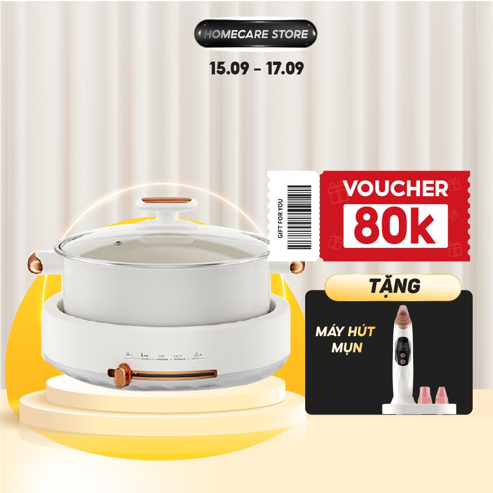 Nồi Lẩu Điện 2 Ngăn Đa Năng 5L Nonostyle 1350W - Bếp lẩu nướng 2 in 1 - BH 12 Tháng